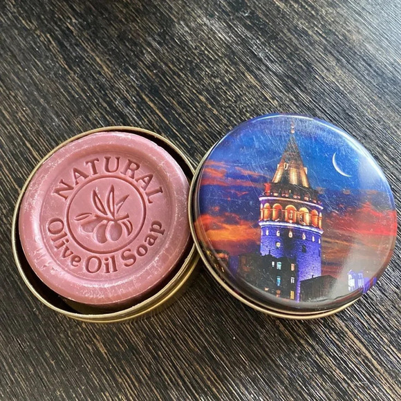 Round Keepsake Tin box with natural olive oil soap bar. See more in my closet - Picture 2 of 6